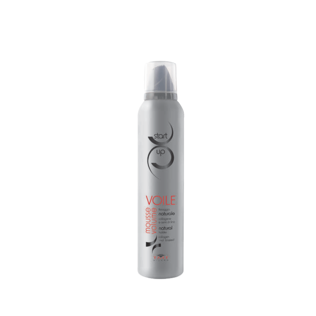 Flacone di mousse per capelli da 300ml con un design semplice ma elegante.